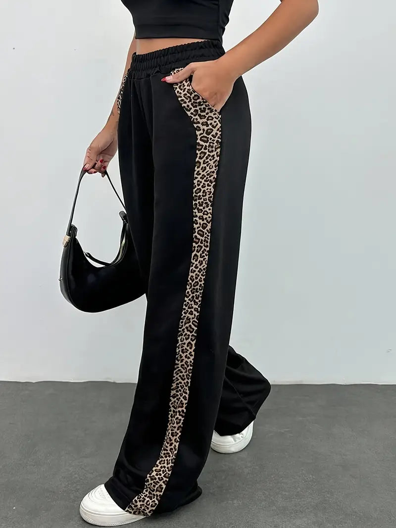 Mode Outlet | Elegante Broek met Wijde Pijpen & Luipaardprint