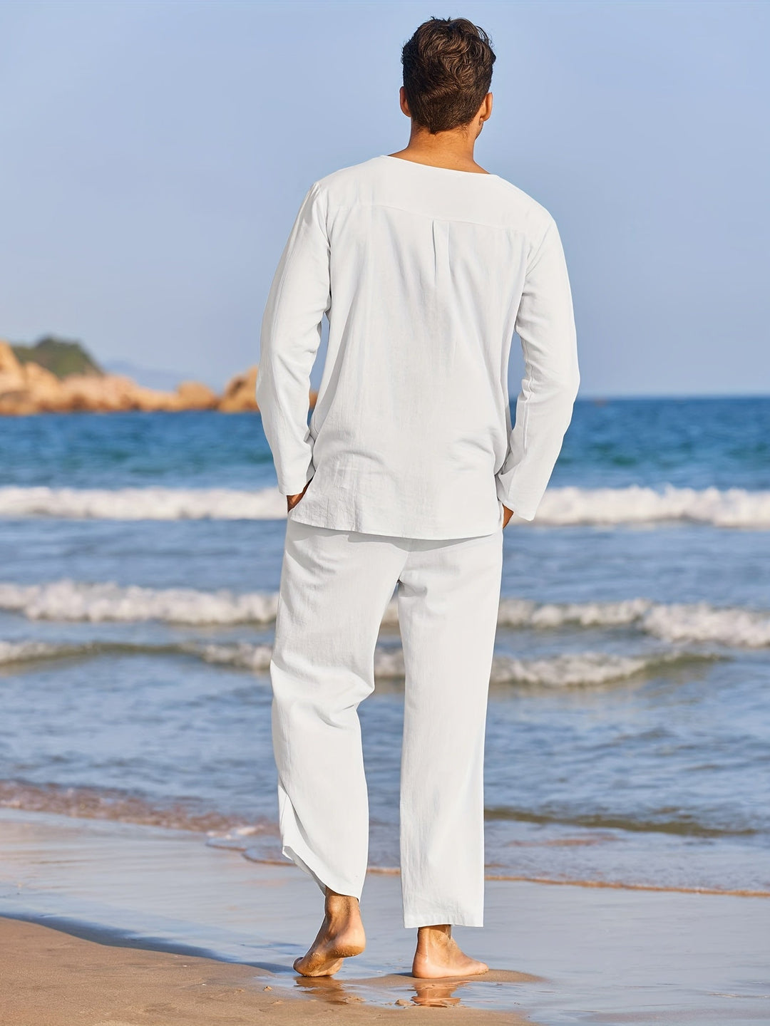 Liam | Heren 2-delige Katoen-linnen set met overhemd en broek voor een moeiteloze zomerstijl