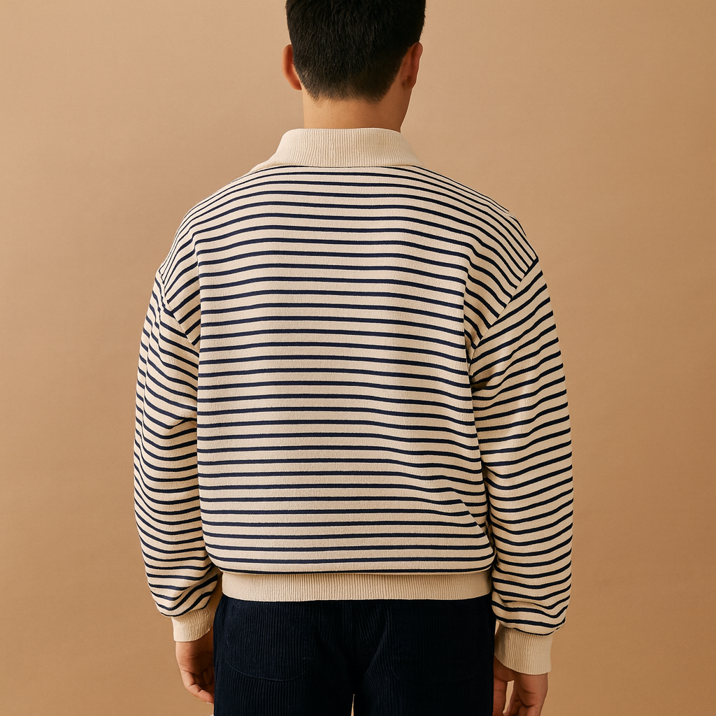 Pullover Heren | Gestreepte Trui met Halve Rits en Comfortabele Pasvorm