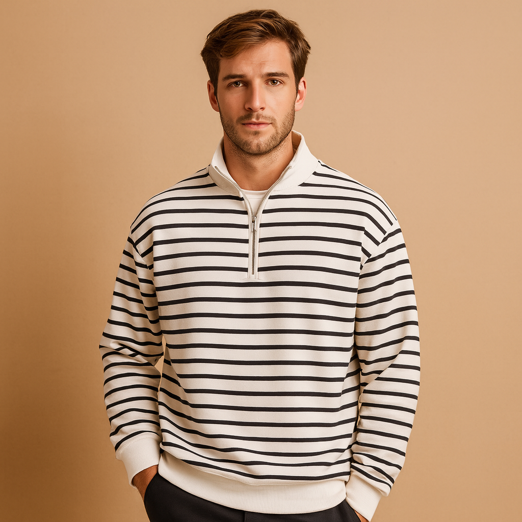 Pullover Heren | Gestreepte Trui met Halve Rits en Comfortabele Pasvorm