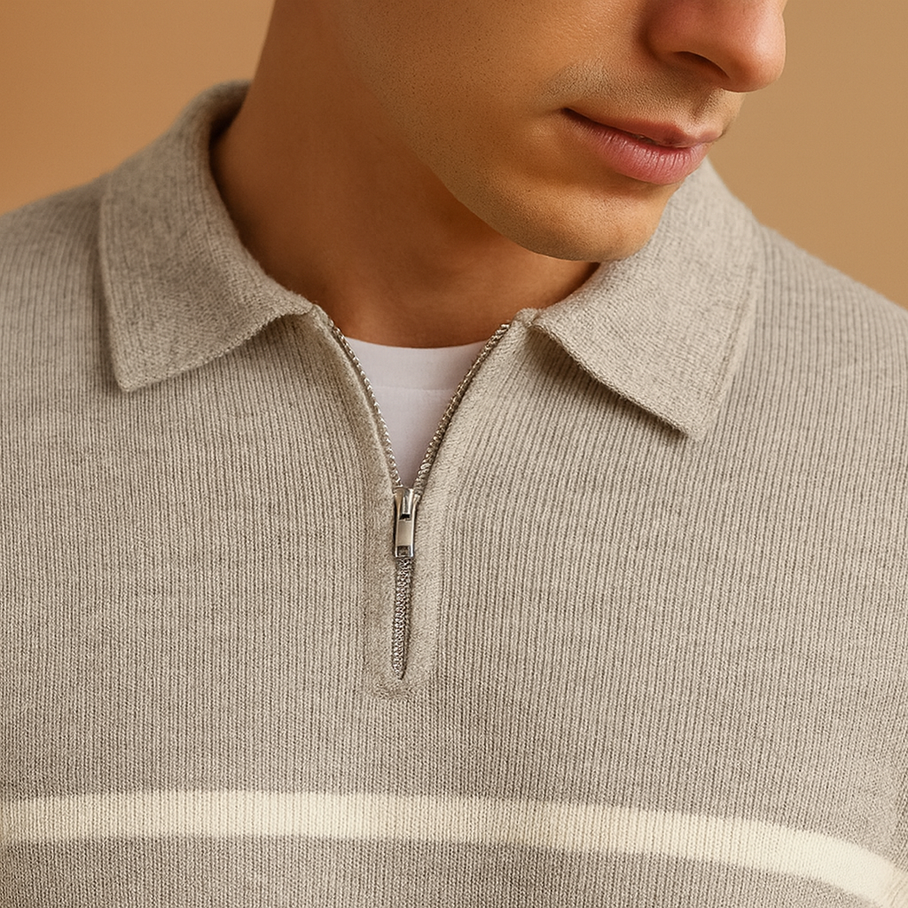 Heren zip trui | Gestreept design met halve rits en moderne pasvorm