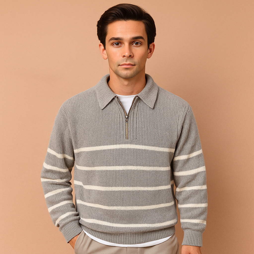 Heren zip trui | Gestreept design met halve rits en moderne pasvorm