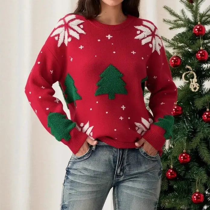 Dames Kersttrui met Feestelijk Motief en Gezellige Winterstijl