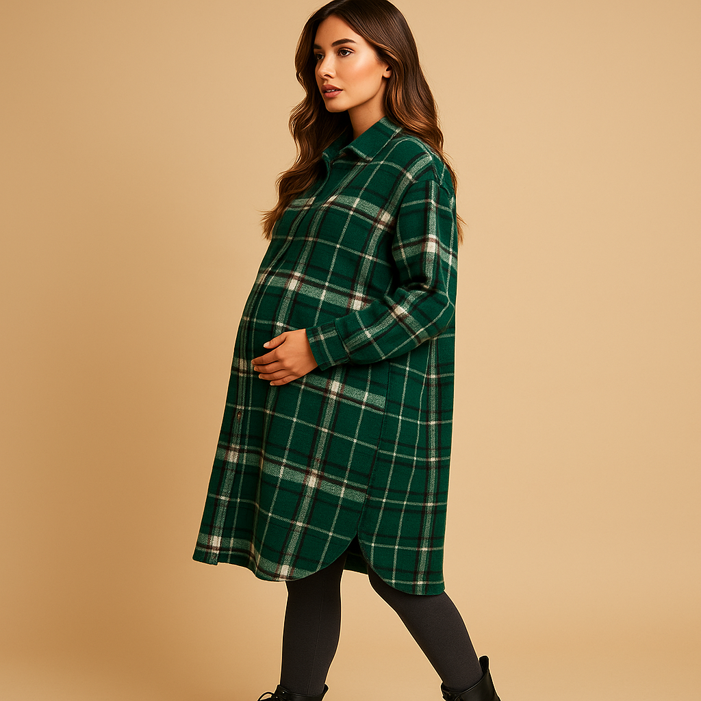 Lange Jas Dames | Geruite Wol-Look Met Revers en Knoopsluiting