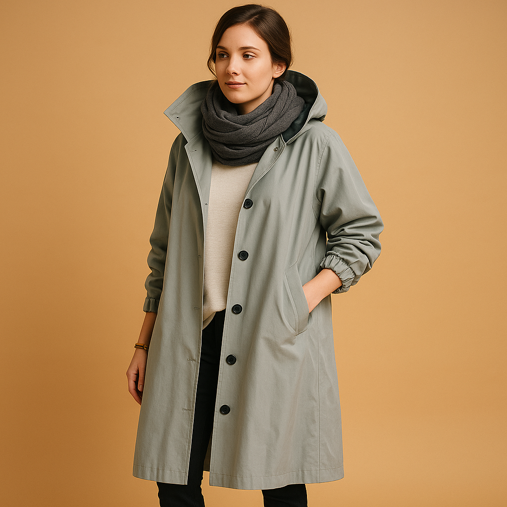 Lange regenjas dames – Waterdichte jas met capuchon en ceintuur