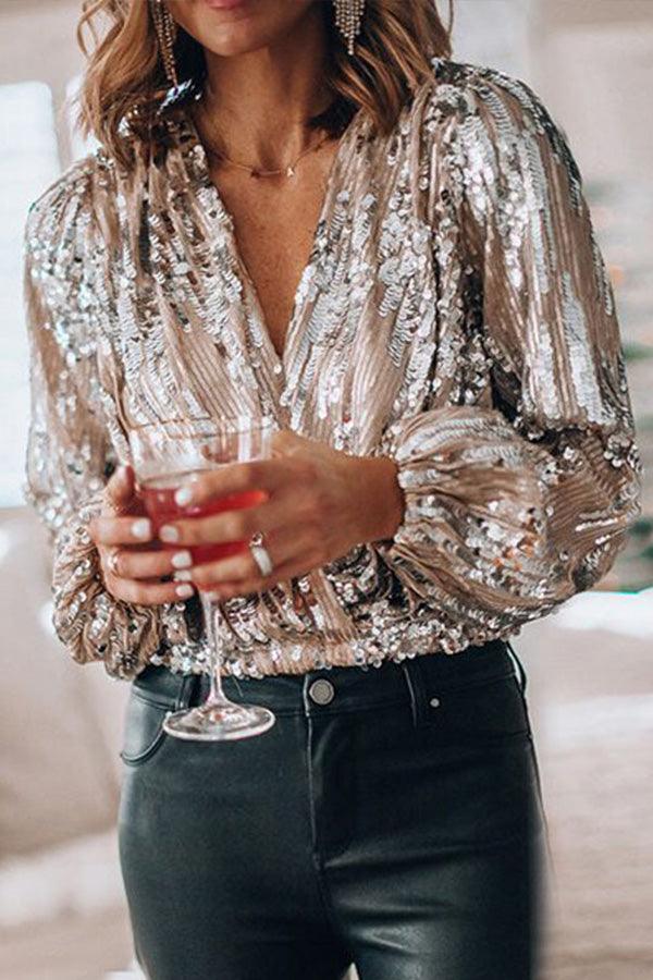 LIVIA | Glitter Glamour Top met Lange Mouwen – Stralend & Stijlvol