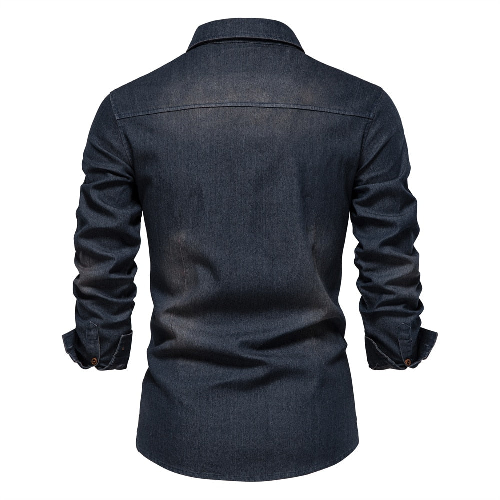 Mode Outlet | Elastisch Katoenen Denim Overhemd – Stijlvol & Comfortabel