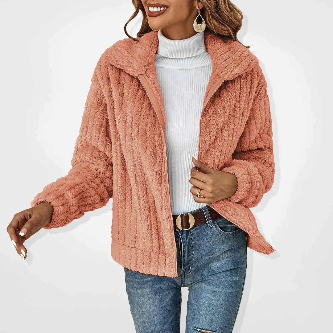 Dames fleece jas met zakken en zachte structuur