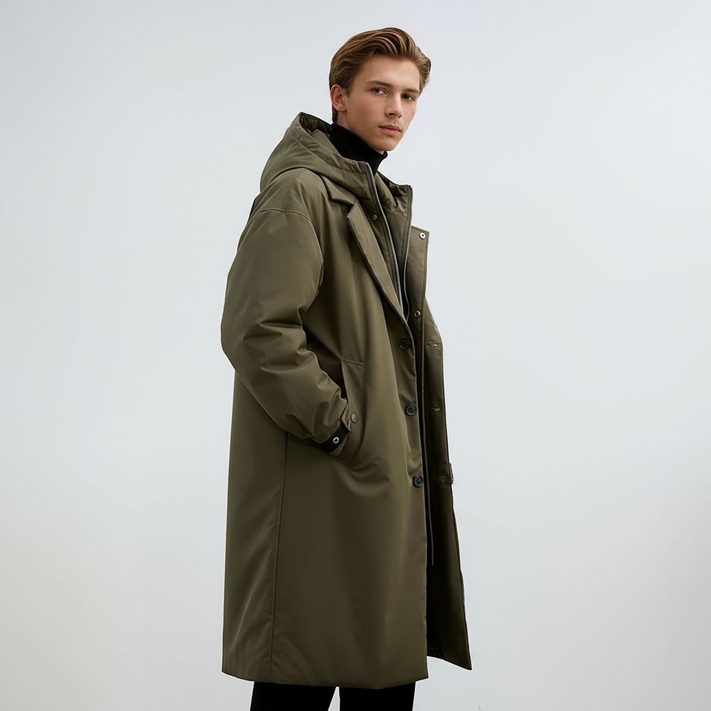 Heren Winterjas - Lange Trenchcoat met Capuchon