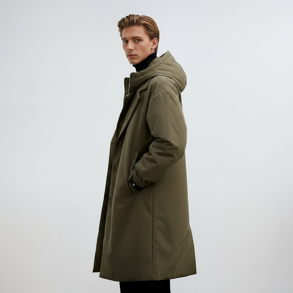 Heren Winterjas - Lange Trenchcoat met Capuchon