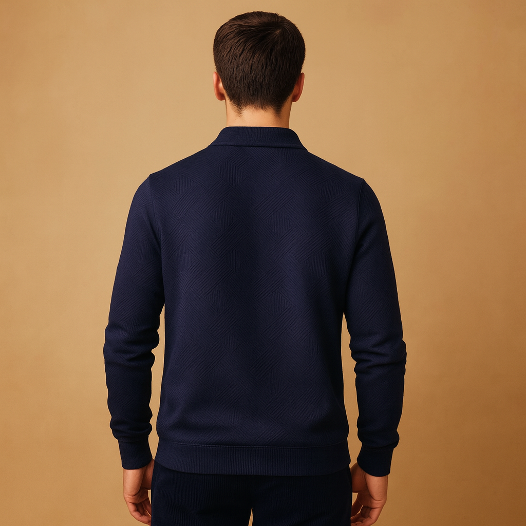 Heren polo trui | Kwart ritssluiting met moderne pasvorm en patroon