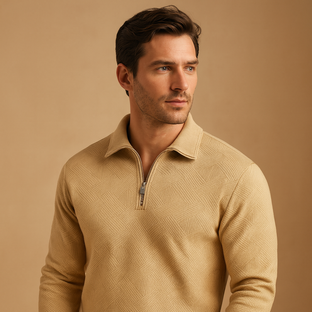 Heren polo trui | Kwart ritssluiting met moderne pasvorm en patroon