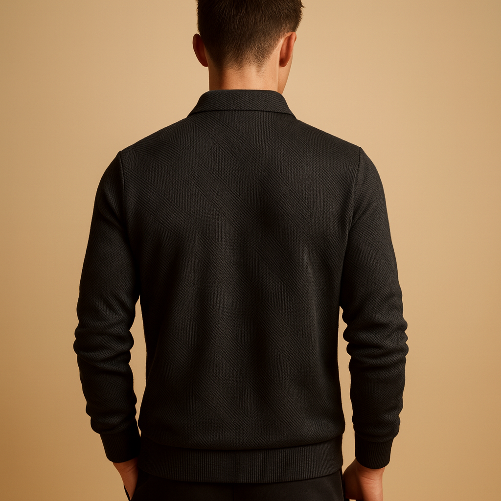 Heren polo trui | Kwart ritssluiting met moderne pasvorm en patroon