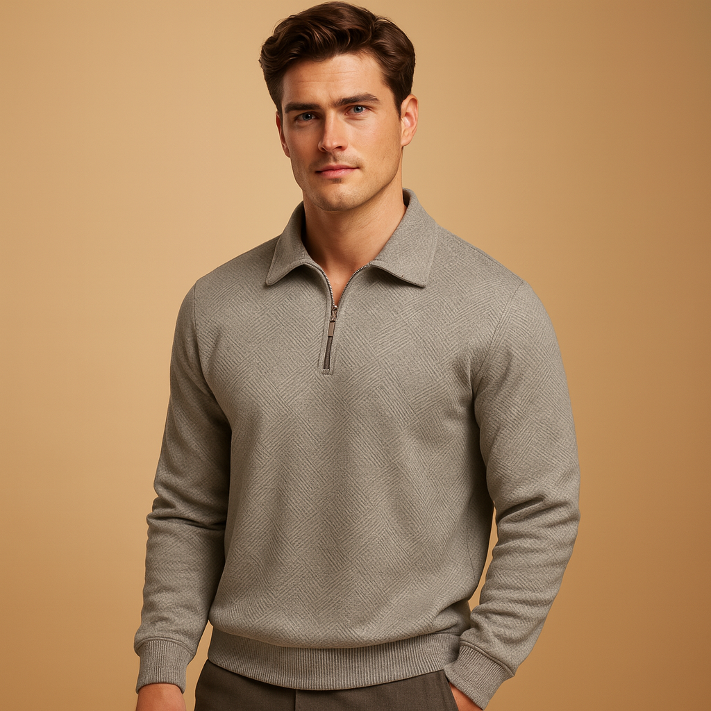 Heren polo trui | Kwart ritssluiting met moderne pasvorm en patroon