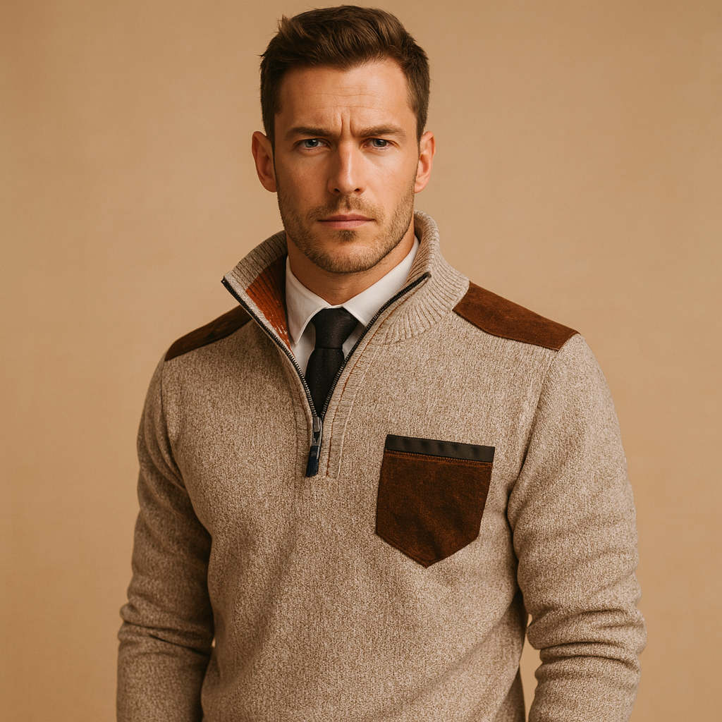 Pullover Heren | Warme Herentrui met Kraag, Halve Rits en Borstzak