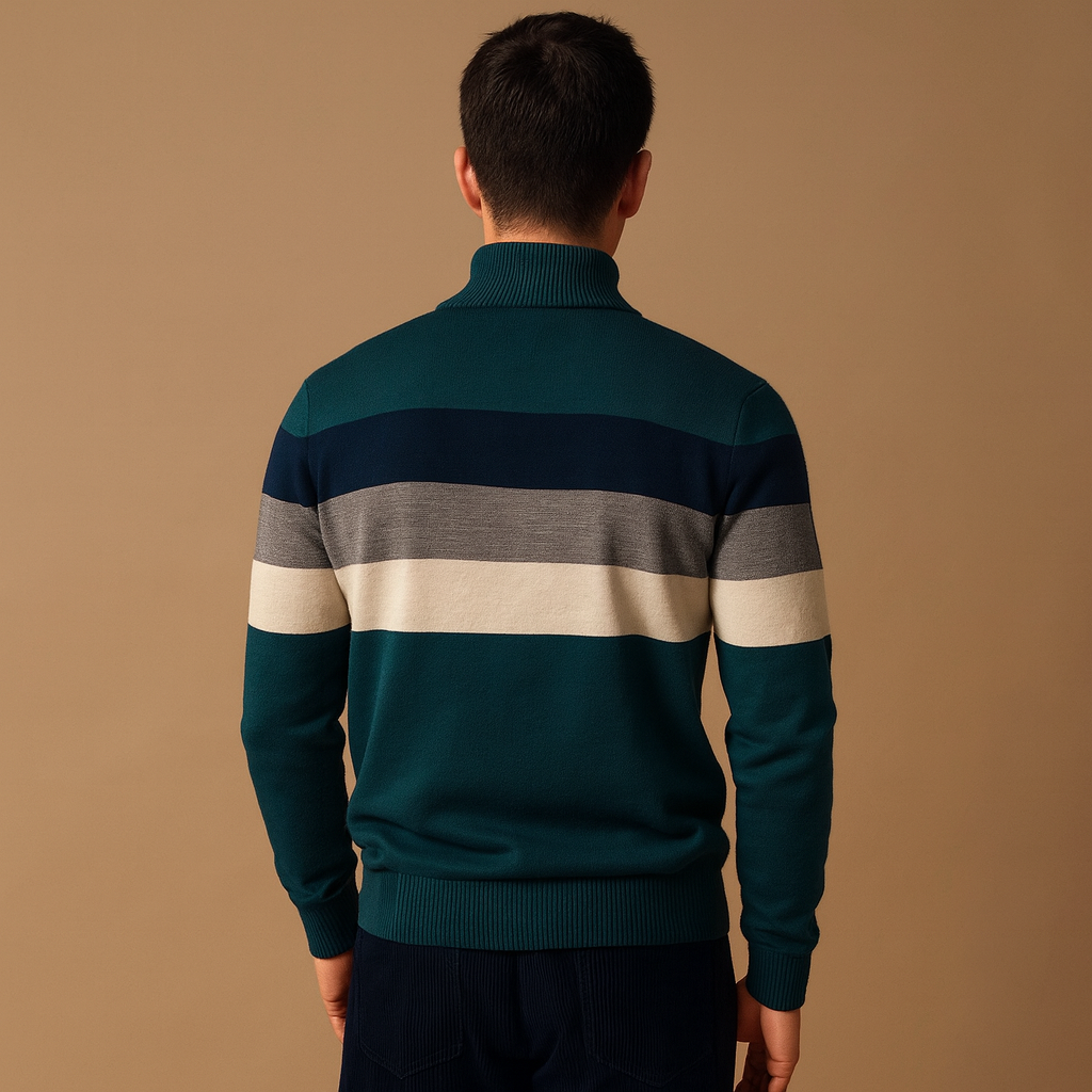 Heren pullover met rits | Retro gestreept design en moderne pasvorm