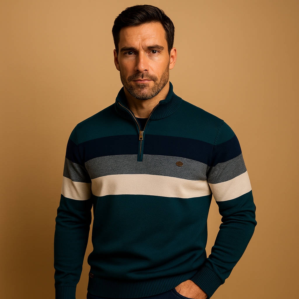 Heren pullover met rits | Retro gestreept design en moderne pasvorm