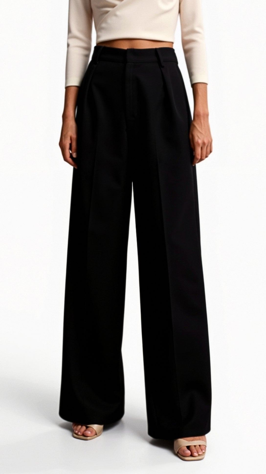 Dames wide-leg pantalon | Hoge taille met plooien en zijzakken