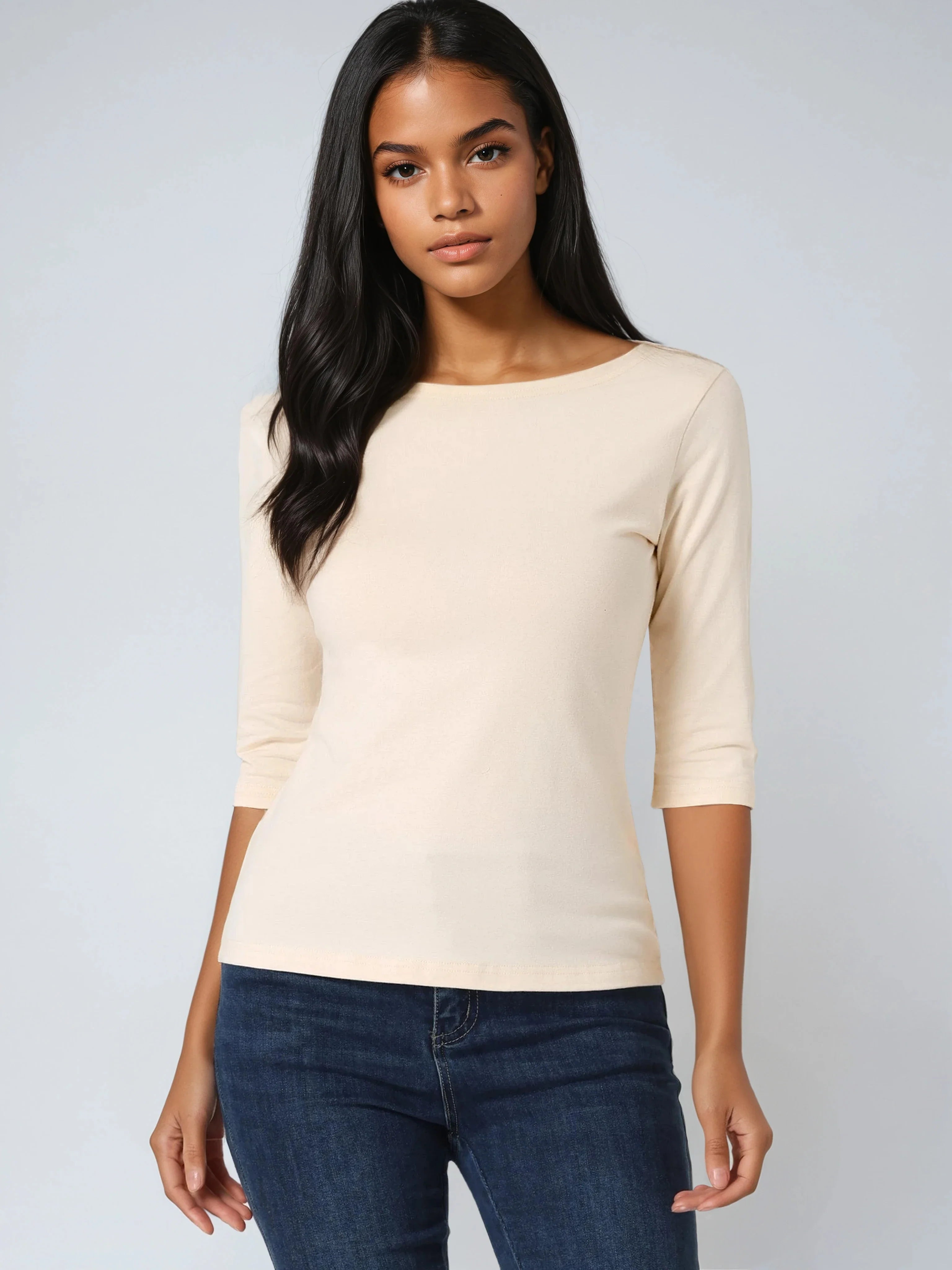 Dames Shirt | Ronde Hals & Driekwart Mouwen