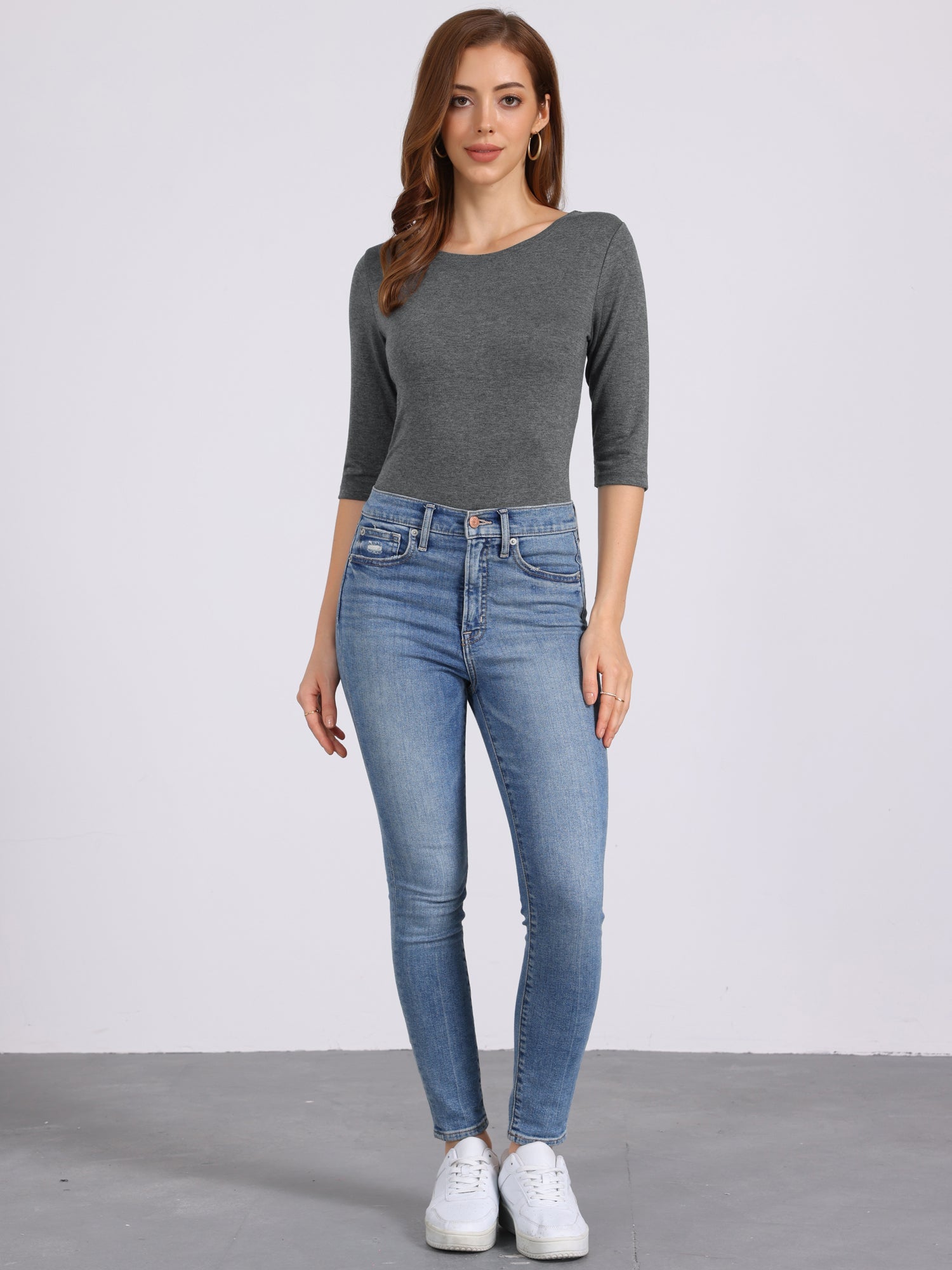 Dames Shirt | Ronde Hals & Driekwart Mouwen