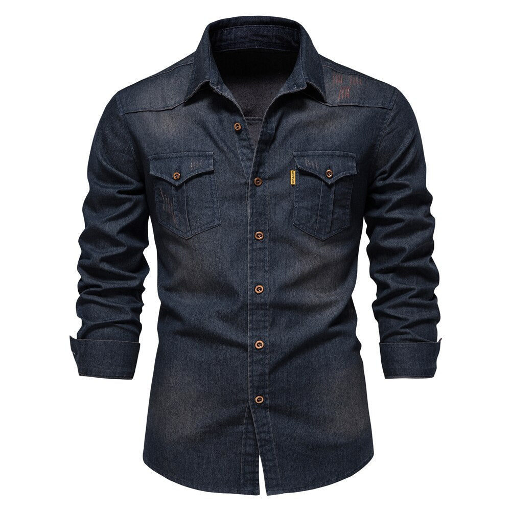 Mode Outlet | Elastisch Katoenen Denim Overhemd – Stijlvol & Comfortabel