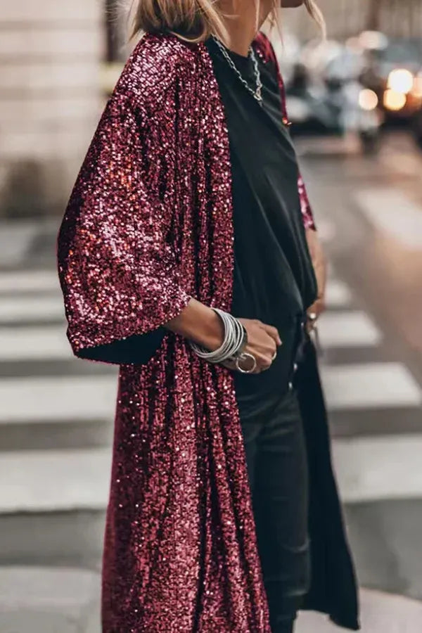 Liora | Pailletten Kimono met Wijde Mouwen – Glamour voor Elke Gelegenheid
