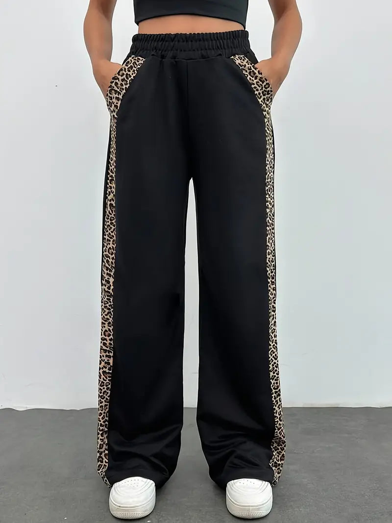 Mode Outlet | Elegante Broek met Wijde Pijpen & Luipaardprint