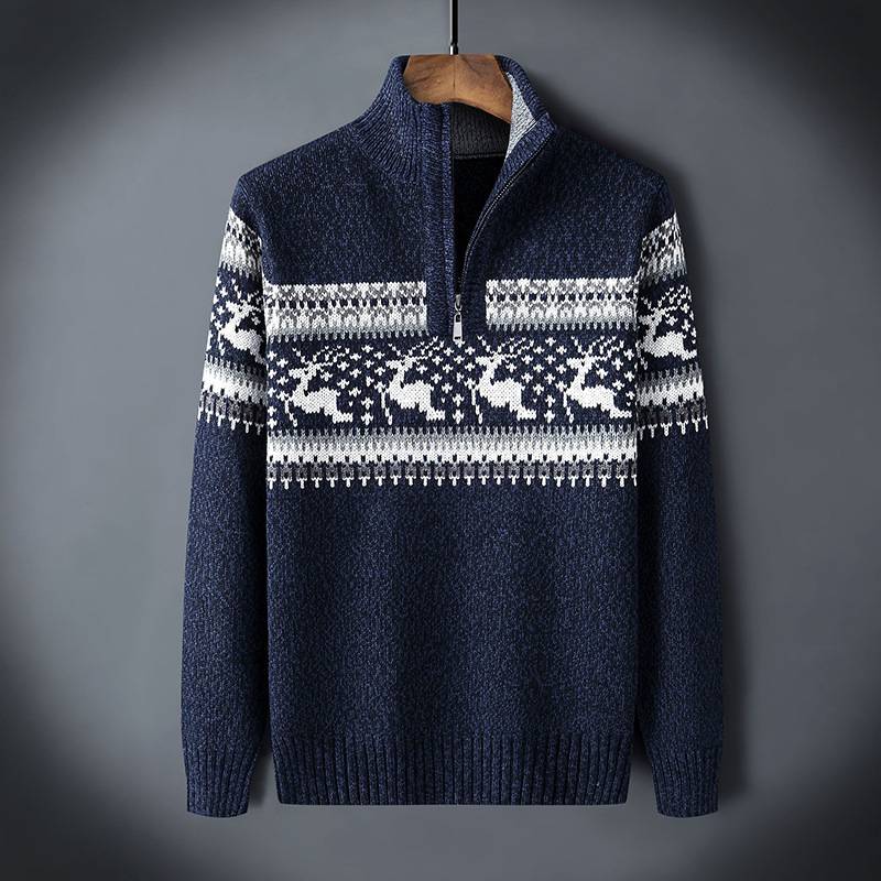 Heren Kersttrui met Nordic Inspiratie en Half-Zip Rits
