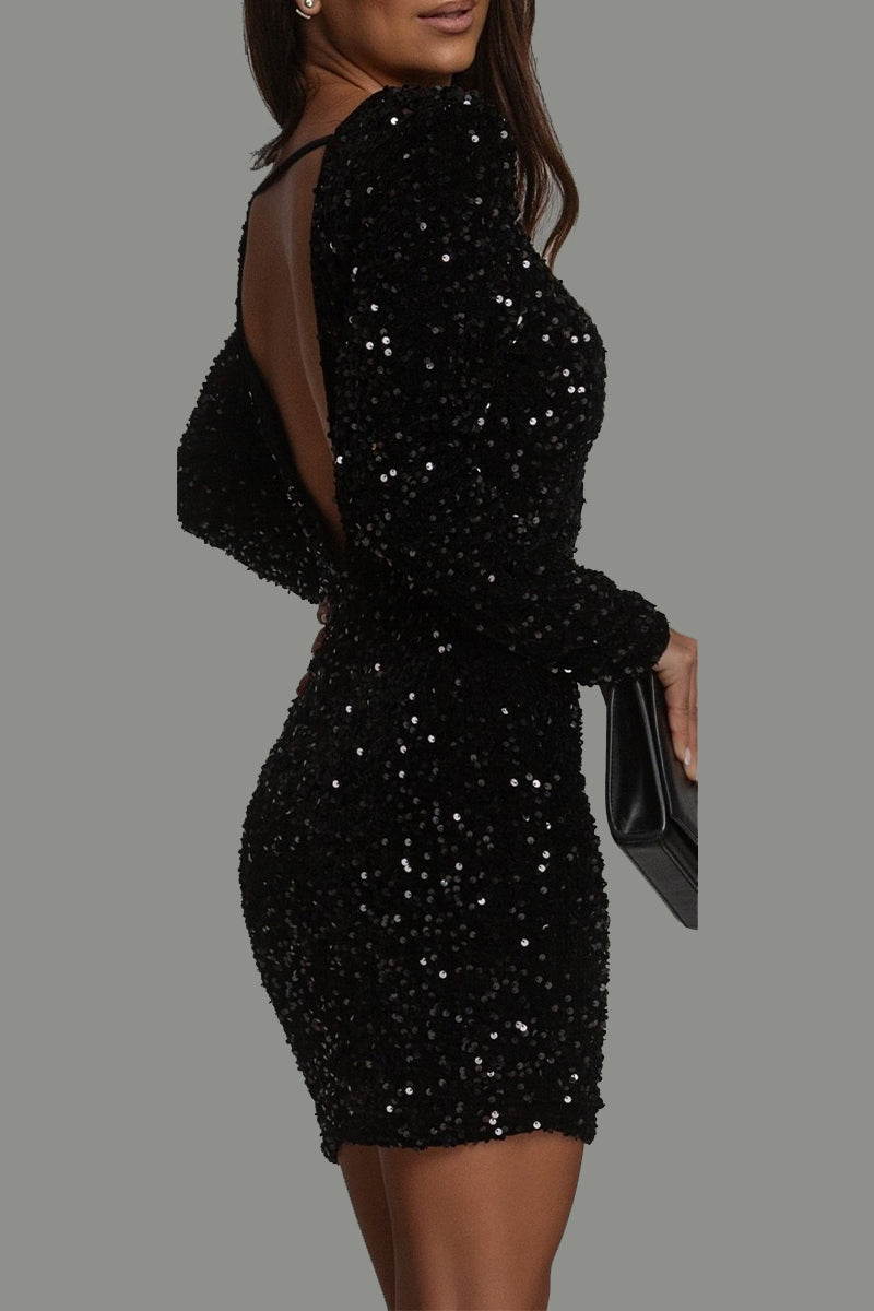 Noa | Elegante Backless Glitter Feestjurk – Stralend & Verfijnd