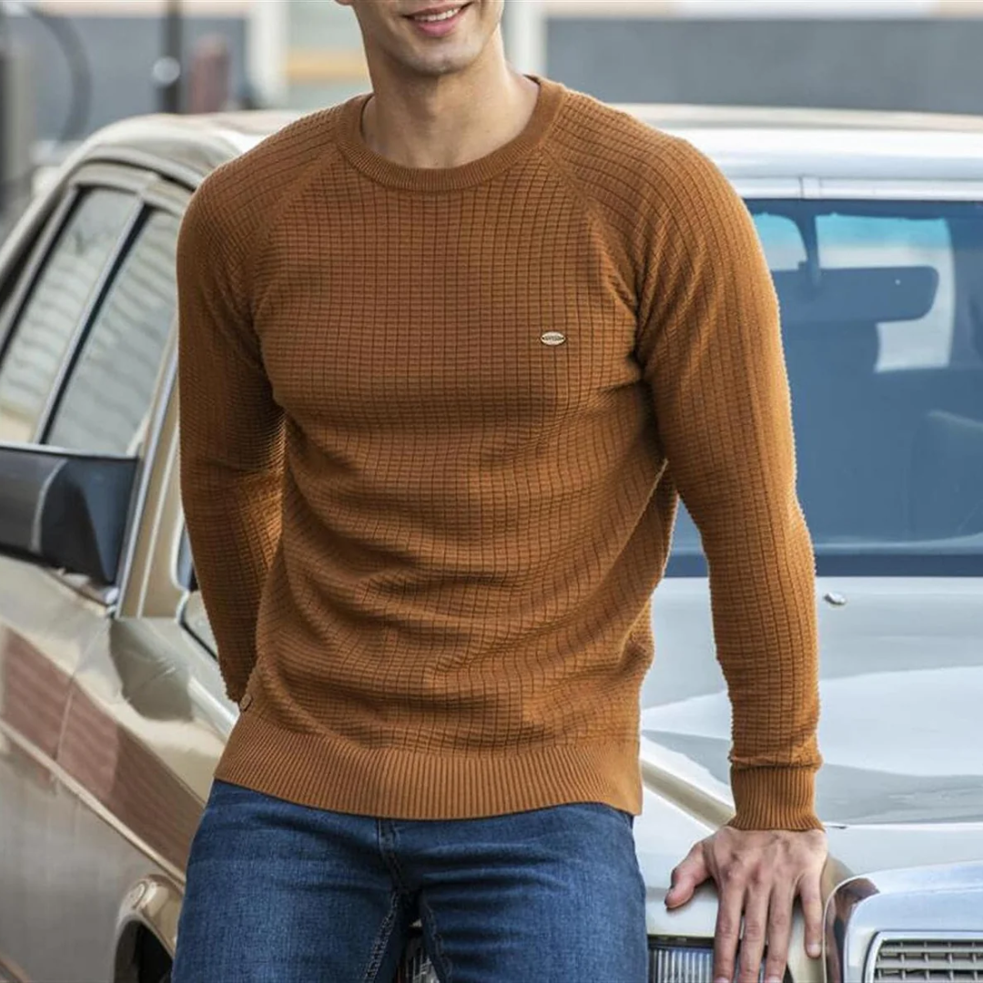 Heren Gebreide Trui | Warme Stijlvolle Ronde Hals Pullover met Lange Mouwen