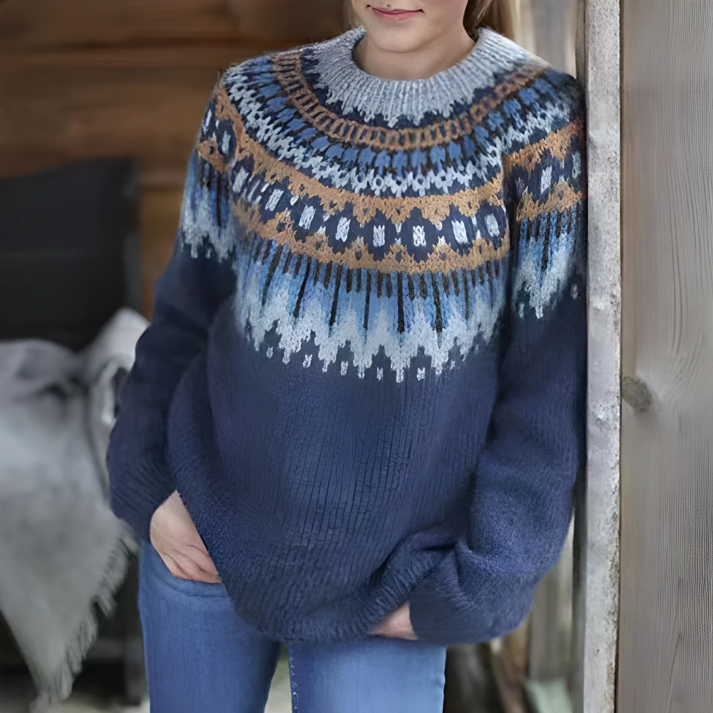 Dames Trui met Nordic Fair Isle Patroon en Warme Winterstijl