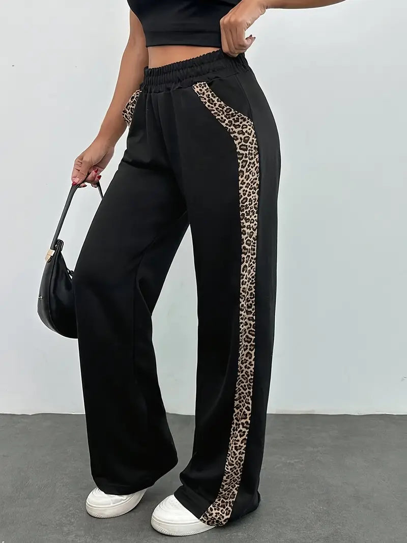 Mode Outlet | Elegante Broek met Wijde Pijpen & Luipaardprint