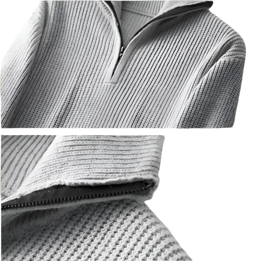 Heren Trui met Halve Rits | Getailleerde pasvorm en geribbelde textuur