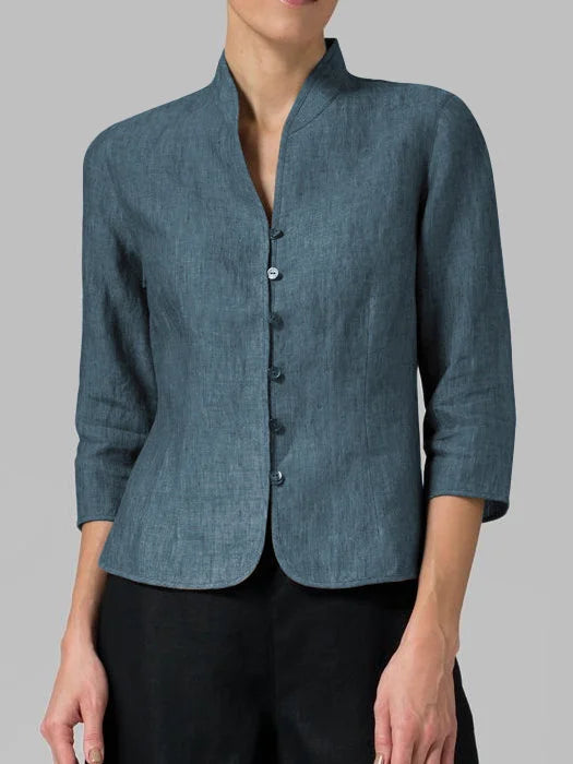 Leona | Stijlvolle Damesblouse met Hoge Kraag – Elegant, Luchtig & Tijdloos