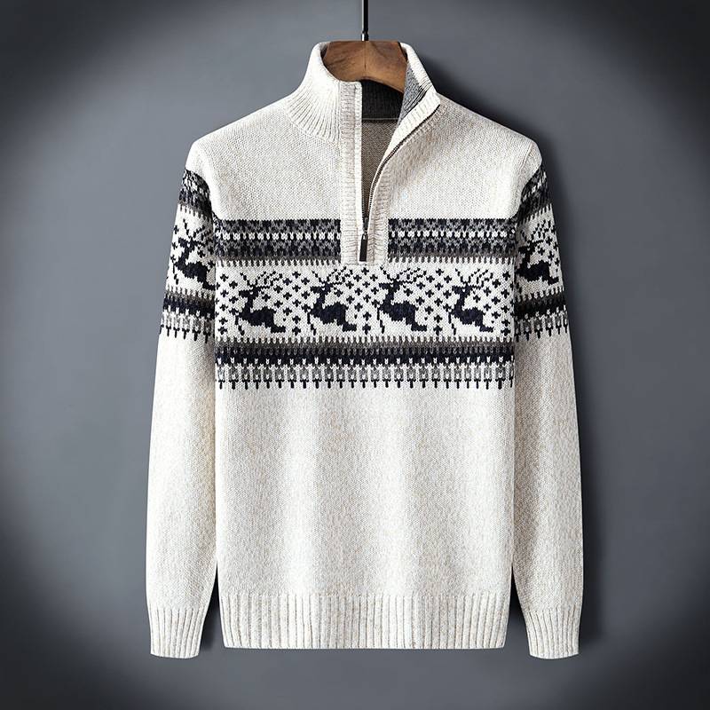 Heren Kersttrui met Nordic Inspiratie en Half-Zip Rits