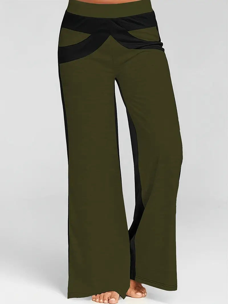 Mode Outlet | Stijlvolle Broek met Wijde Pijpen – Trendy Kleurblokdesign