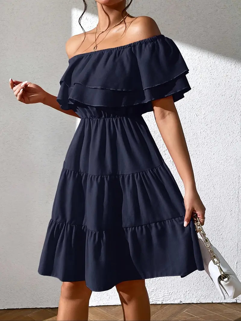 Mode Outlet | Elegante Off-the-Shoulder Jurk met Ruches – Vrouwelijk & Stijlvol