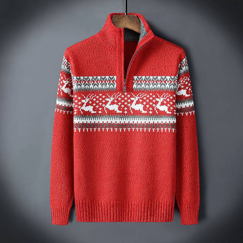Heren Kersttrui met Nordic Inspiratie en Half-Zip Rits