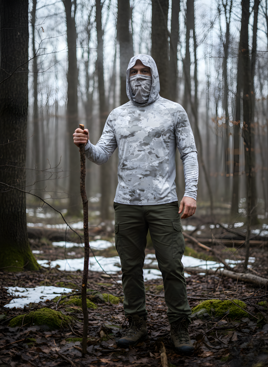 Camouflage Performance Shirt met Lange Mouwen voor Heren – Met Capuchon & Gezichtsbedekking