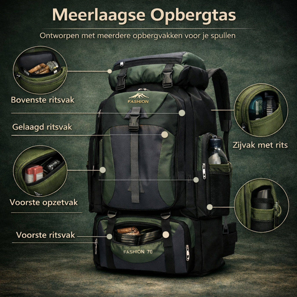 Grote wandelrugzak – 70L outdoor rugzak met verstelbare banden en gespsluiting