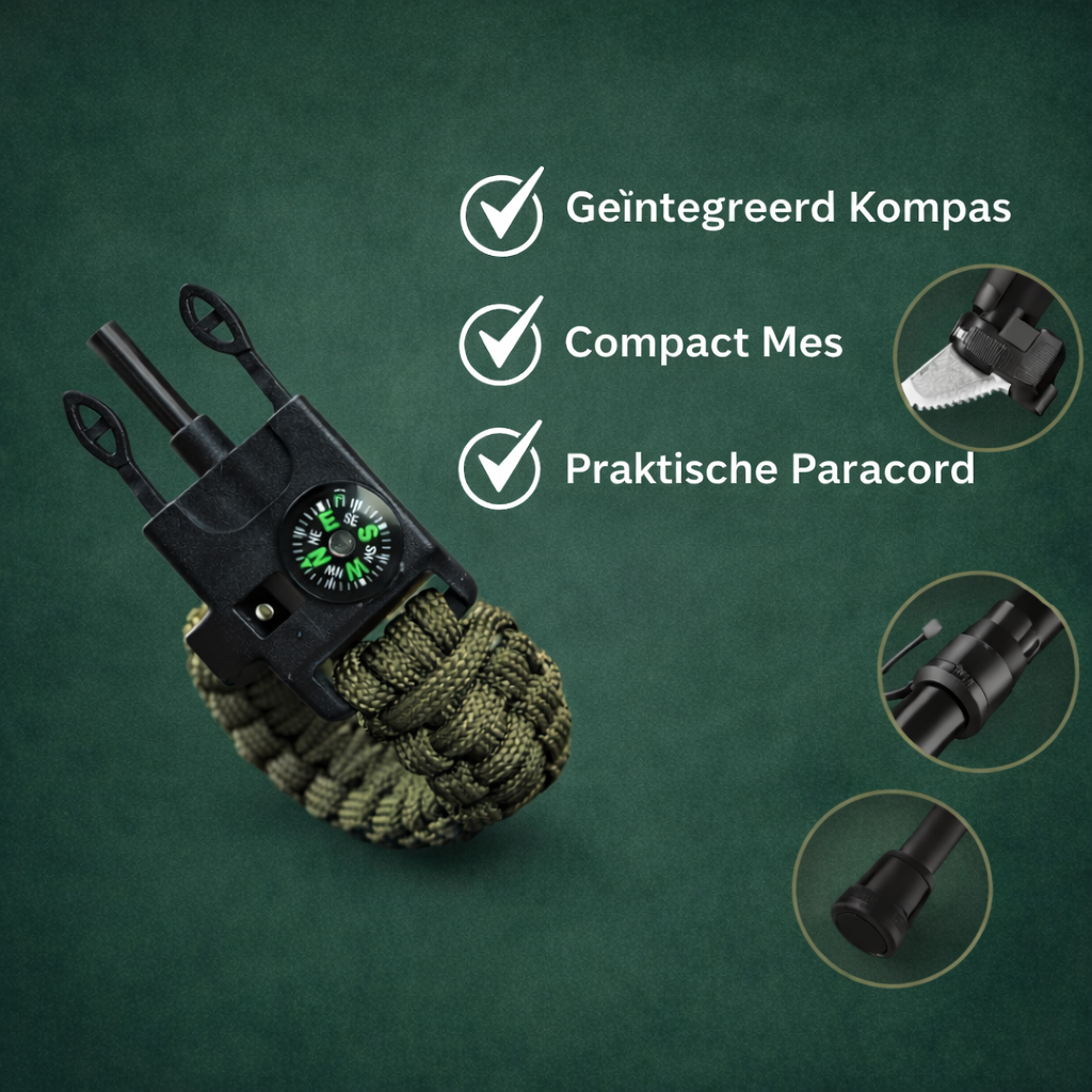 Paracord Survival Armband – Kompas en Compact Mes Gereedschap