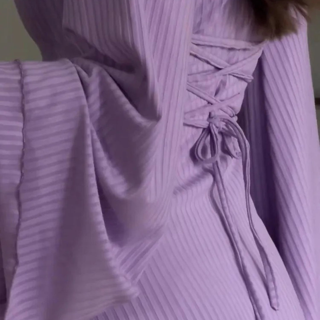 Valeria | Gebreide Maxi-Jurk met Lange, Wijde Mouwen – Elegant & Comfortabel