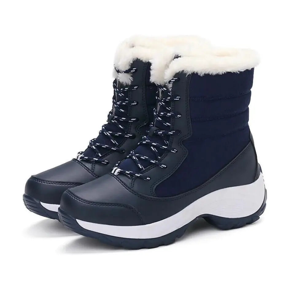 Dames Snowboots met Veters | Vegan Leer en Warme Pluche Voering