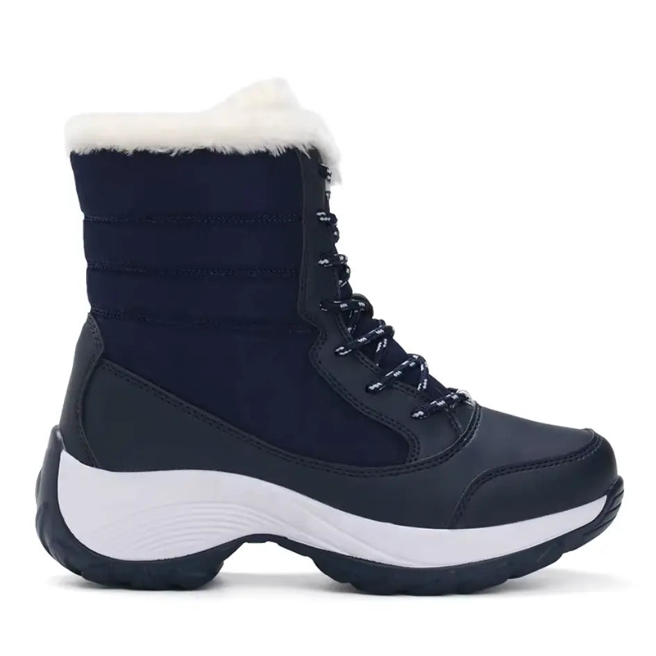 Dames Snowboots met Veters | Vegan Leer en Warme Pluche Voering
