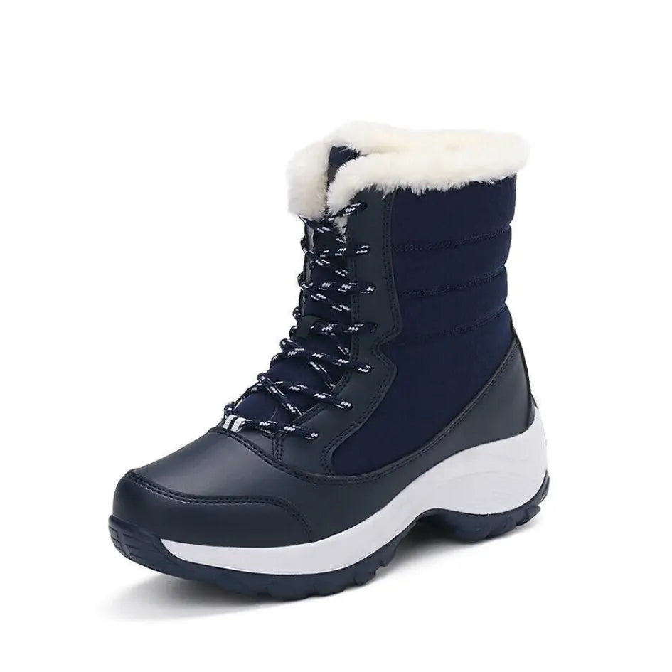 Dames Snowboots met Veters | Vegan Leer en Warme Pluche Voering