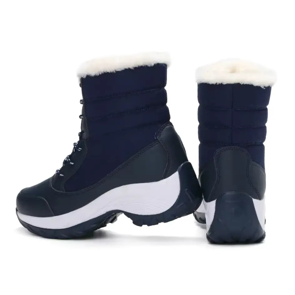 Dames Snowboots met Veters | Vegan Leer en Warme Pluche Voering