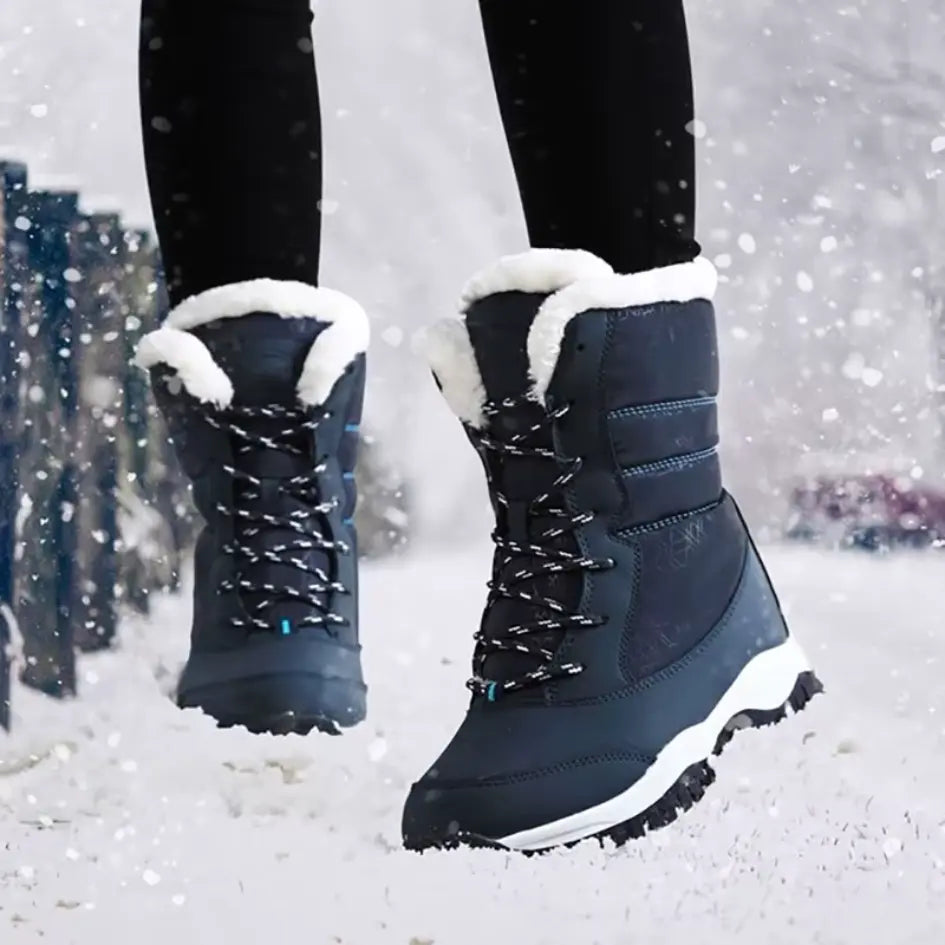 Dames Snowboots met Veters | Vegan Leer en Warme Pluche Voering