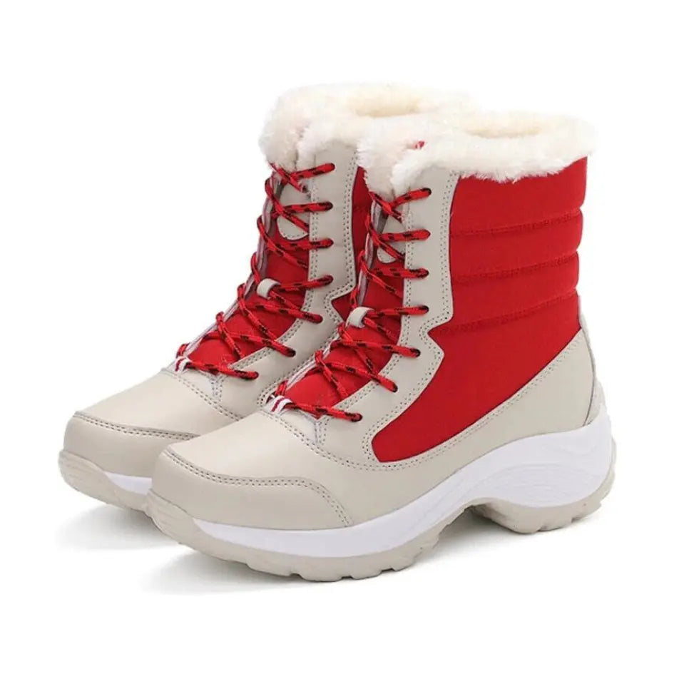 Dames Snowboots met Veters | Vegan Leer en Warme Pluche Voering