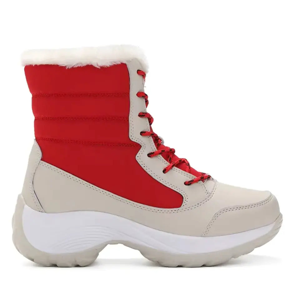 Dames Snowboots met Veters | Vegan Leer en Warme Pluche Voering