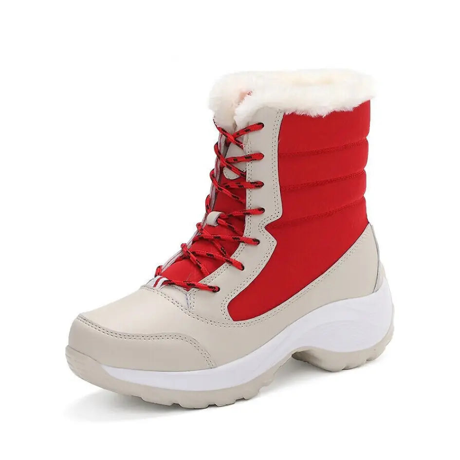Dames Snowboots met Veters | Vegan Leer en Warme Pluche Voering